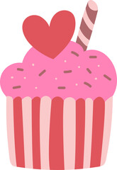 Kawaii Valentine Cupcake Illustration Heart Decoration