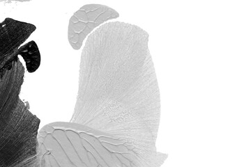 black white abstract acrylic painting color texture on white paper background by using rorschach inkblot method