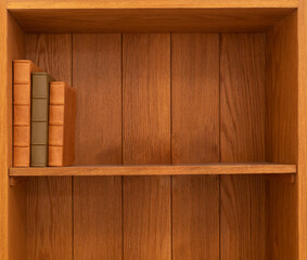 wooden bookshelf  and books on white