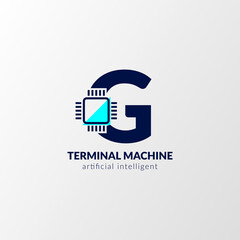 letter G circuit logo. terminal machine for technology, gadget, artificial intelligent