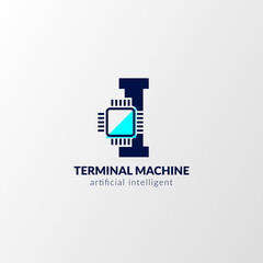 letter I circuit logo. terminal machine for technology, gadget, artificial intelligent