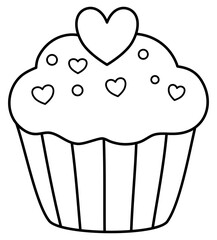 Valentine heart cupcake coloring outline	