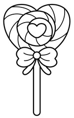 Valentine heart candy lollipop coloring outline	