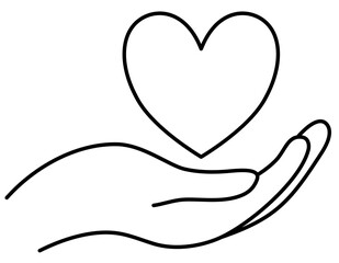 Valentine love heart hands doodle line art