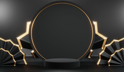 3D rendering of backdrop black podium background for black friday products