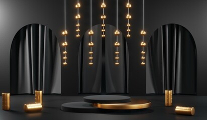 3D rendering of backdrop black podium background for black friday products