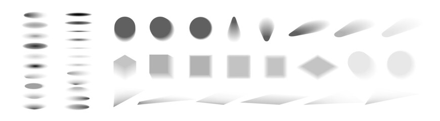 Shadow effects. Ellipse, round, square shadows set.