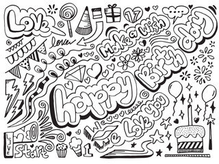 Hand drawing styles for birth day party.