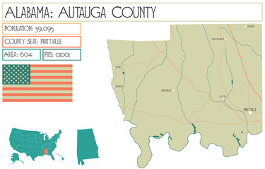 Large and detailed map of Autauga county in Alabama, USA.