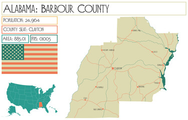 Large and detailed map of Barbour county in Alabama, USA.