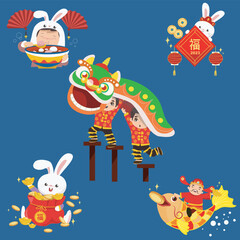 Obraz na płótnie Canvas Cute illustration of Chinese lunar year. Chinese New Year. Water Rabbit year of 2023. Vector backgrounds.
