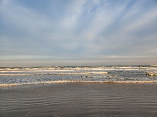 View of the beach in the evening sun