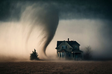 Fototapeta na wymiar Nature's Wrath: Severe Tornado Heads Towards House in Kansas as Global Warming Leads to More Frequent and Intense Storms