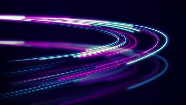 Fiber optics light. Glowing stripes, information distribution, and transmission concepts. Seamless loop animation