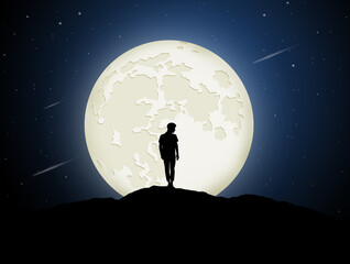 boy walks in the moonlight