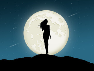 silhouette of sexy girl in the moonlight