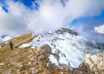 Duchessa lake and Morrone mount (Italy) - The landscape summit with snow of Mount Morrone and...