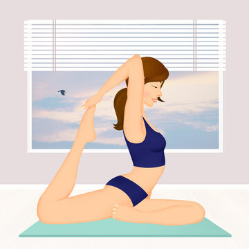 funny illustration of woman doing yoga pose