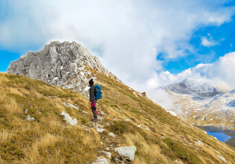 Duchessa lake and Morrone mount (Italy) - The landscape summit with snow of Mount Morrone and...