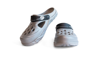 glay rubber Sandal with white background and copy space for text and logo, Foam slippers for women and men