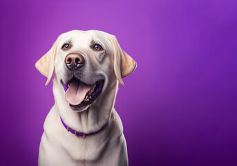 Portrait of a labrador retriever on a lilac background. Generative AI.