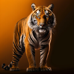 Obraz premium Portrait of a tiger on an orange background. Generative AI.