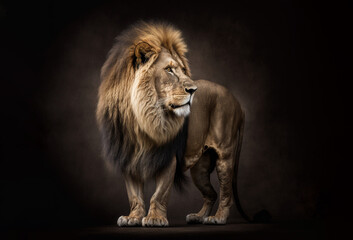 Fototapeta na wymiar Studio portrait of a lion on a black background. Generative AI.