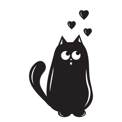 Cute cat in love, black outline vector illustration in doodle style