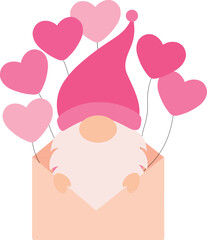 Valentine's day Gnome in envelope with balloons vector illustration