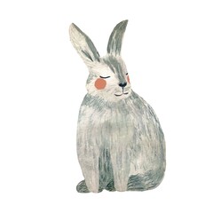 Rabbit grey cute simple sketch Easter watercolor