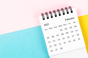The February 2023 Monthly desk calendar for 2023 year on beautiful background.