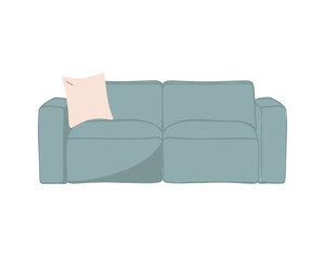 Modern upholstered furniture. Sofa with cushion. Colored flat vector illustration isolated on white background