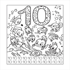 number coloring page for kids . Mathmatics game and educational game.