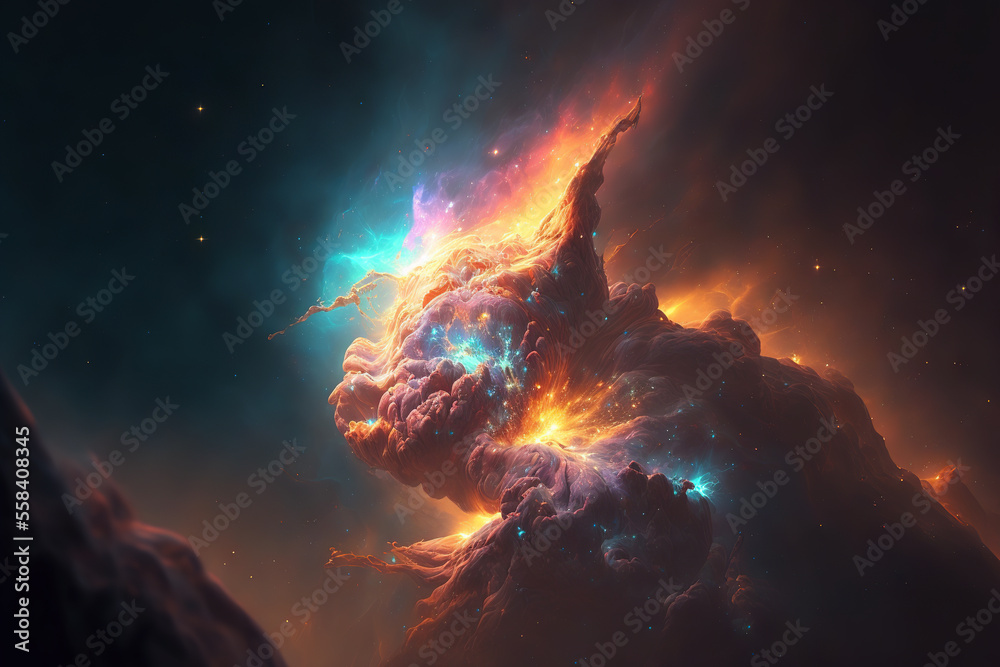 Poster large view of a colorful dark nebula in space. cosmic background with bright shining stars, galaxies