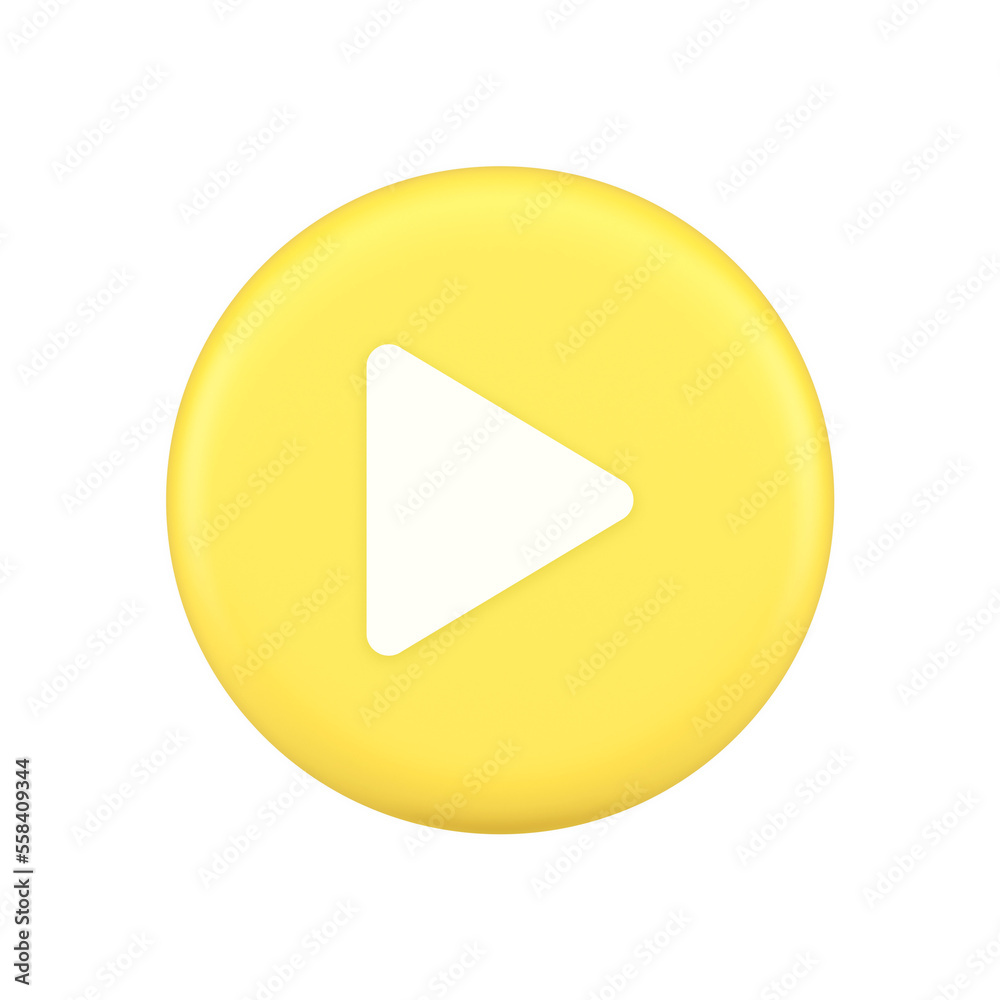 Poster play button triangle right arrow multimedia content player web app design 3d application icon
