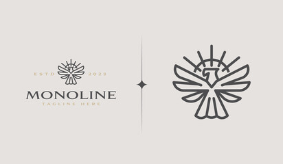 Eagle Falcon Monoline Logo Illustration. Universal creative premium symbol. Vector sign icon logo template. Vector illustration