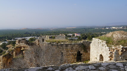 The ruins on the hilltop of the historical  Yehiam Fortress National Park, Israel