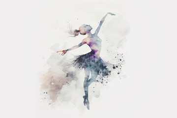 Watercolor woman dancer, Ballet postal card, Generative AI - obrazy, fototapety, plakaty