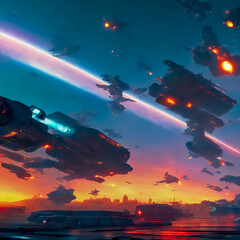 Fototapeta na wymiar Future Space Ship War