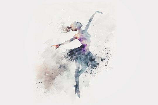 Watercolor woman dancer, Ballet postal card, Generative AI