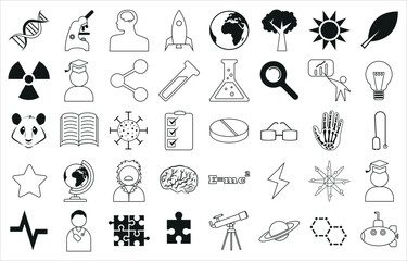 Simple Set of Science Vector Line Icons. Contains such Icons as Biology, Astronomy, Physics, Chemistry, Science, Lab, and more.