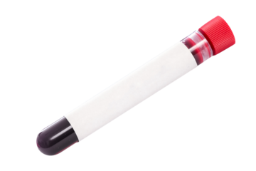 Single blood test tube with  empty sticker isolated on a transparent background
