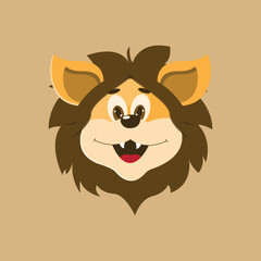 cute lion head vector on brown background