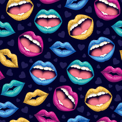 Obraz premium Vector seamless pattern with sexy varicolored lips