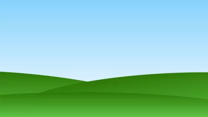 Gordijnen landscape cartoon scene with green hills and clear blue sky background © piggu