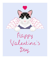 Valentine's card with a cat, drawn in a cartoon style.