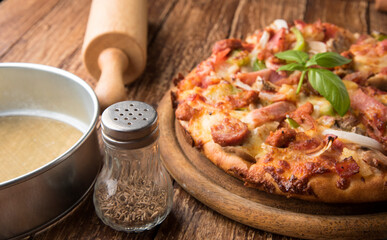 Fresh Homemade Italian Pizza Margherita with buffalo mozzarella and basil