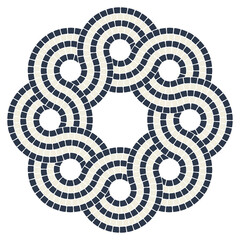 Ancient interweaving mosaic decorative element. Decorative antique stone ornament.