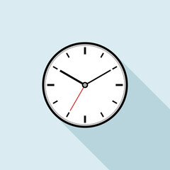 Clock icon design. Vector office clock icon with shadow. Ten minutes past ten. Smile..