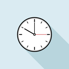 Clock icon design. Vector office clock icon with shadow. Ten o'clock.